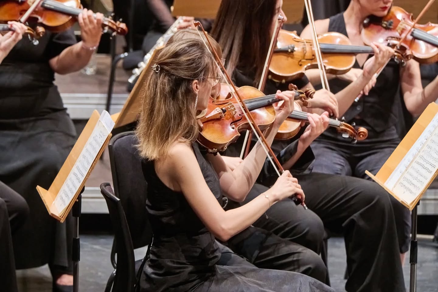 Close-up of string players